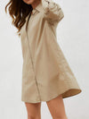 Button Up Long Sleeve Mini Shirt Dress Khaki Casual Dresses - Tophatter Daily Deals