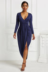 High-low Ruched Surplice Long Sleeve Dress - Tophatter Deals