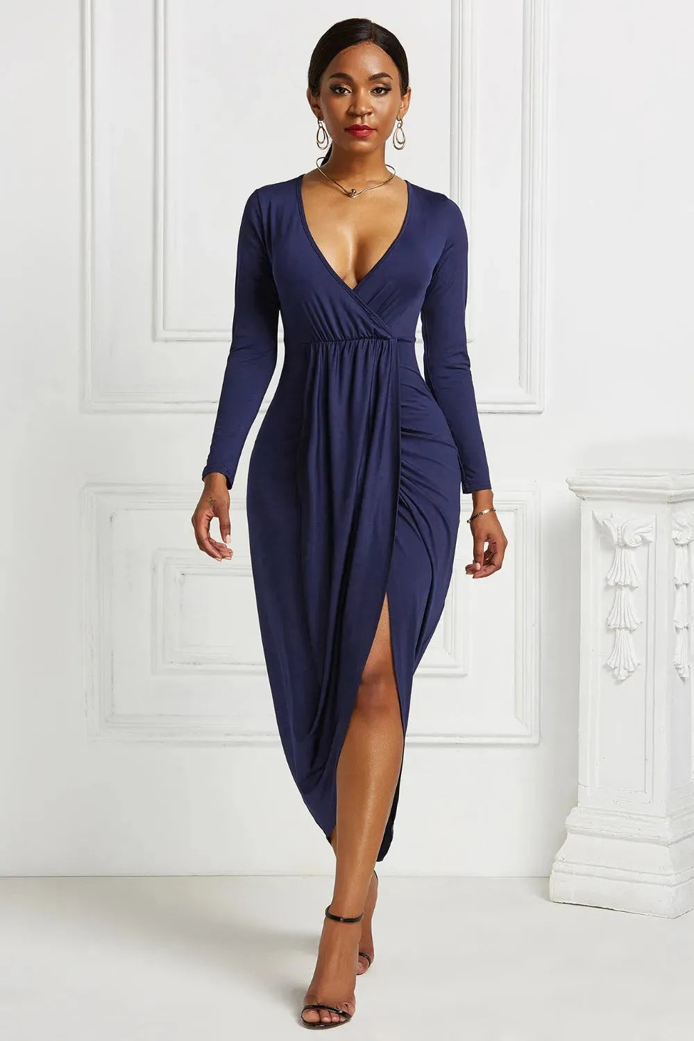 High-low Ruched Surplice Long Sleeve Dress Cocktail Dresses - Tophatter Daily Deals