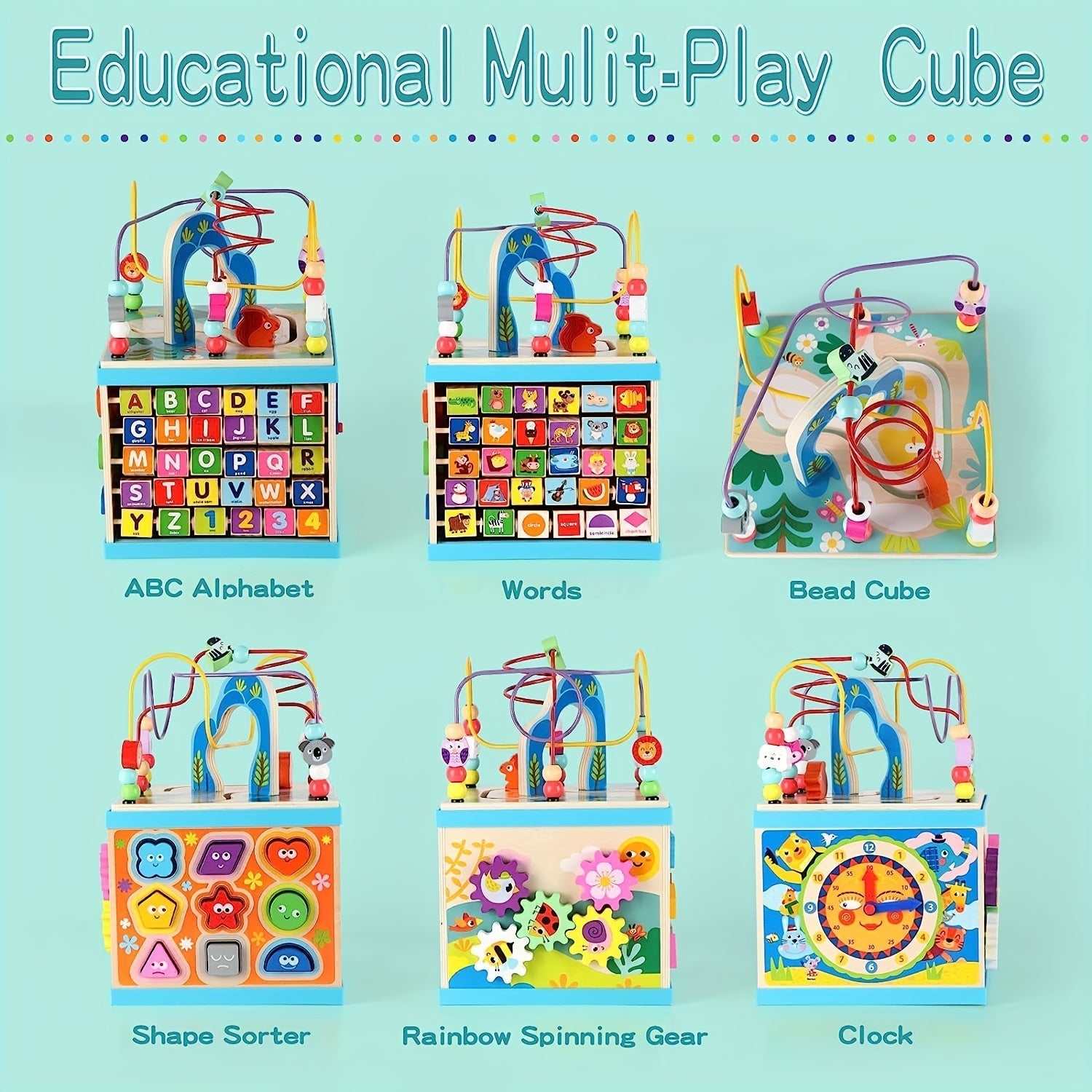 Wooden Activity Cube Educational Toy for Toddlers Baby & Kids > Baby & Kid's Toys > Activity Toys - Tophatter Daily Deals