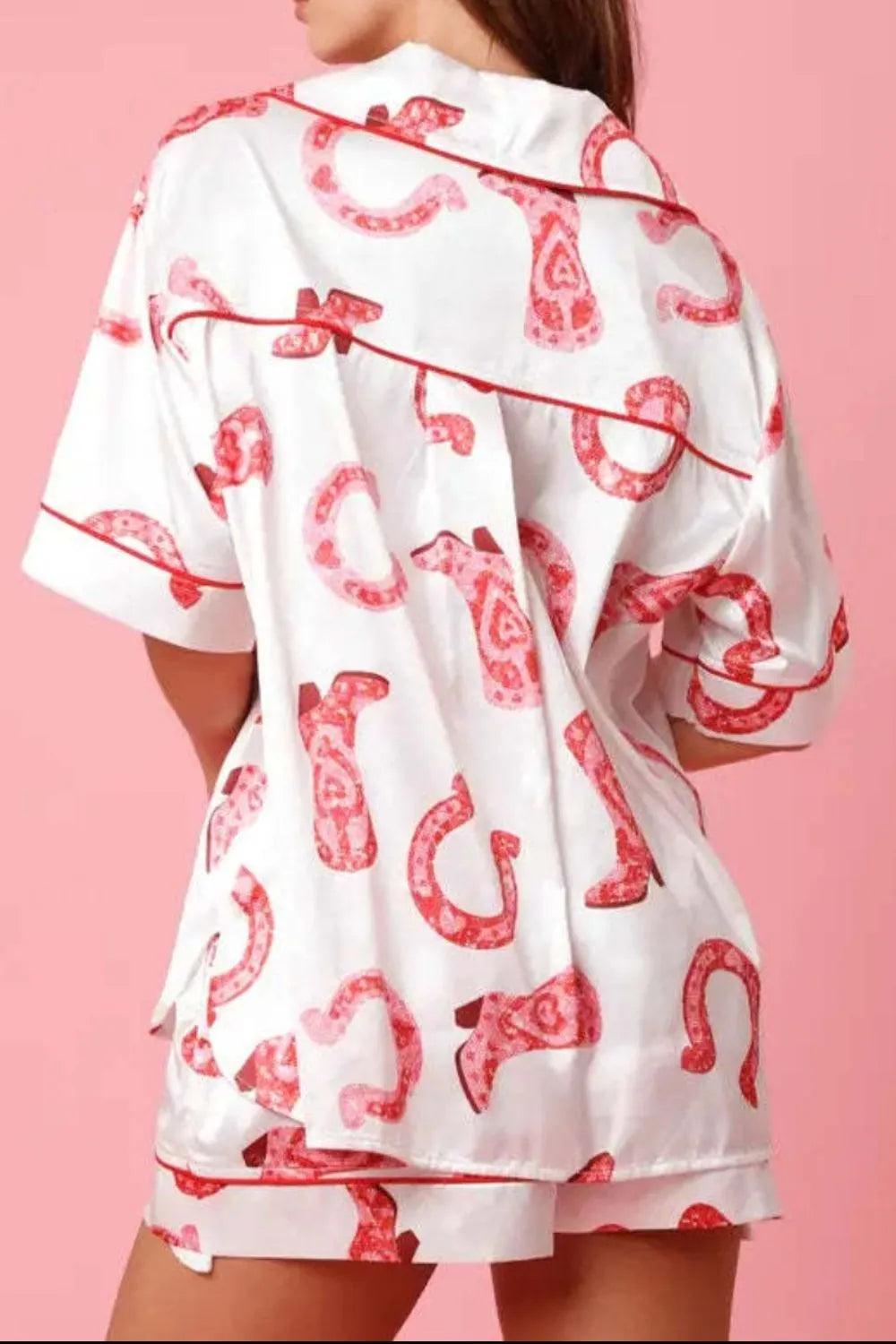 Printed Button Up Top and Shorts Lounge Set Loungewear Sets - Tophatter Daily Deals