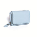 Small Pebbled Leather Trifold Wallet with Zip Coin Pocket Sky Blue Handbags & Wallets - Tophatter Daily Deals