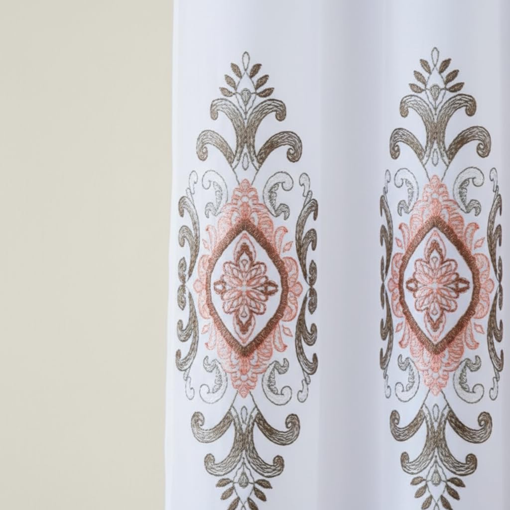 Embroidered Medallion Curtain Set – 2 Panel Window Drapes with Attached Backing & Matching Valance Furniture & Decor - Tophatter Daily Deals