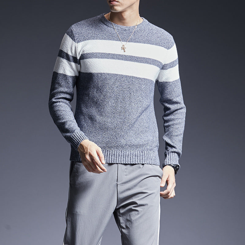 Soft Men's Crew Sweater - Diagonal Stripe, Cotton, Fall Blue 3D Changing Face Moving Picture Frame - Tophatter Daily Deals