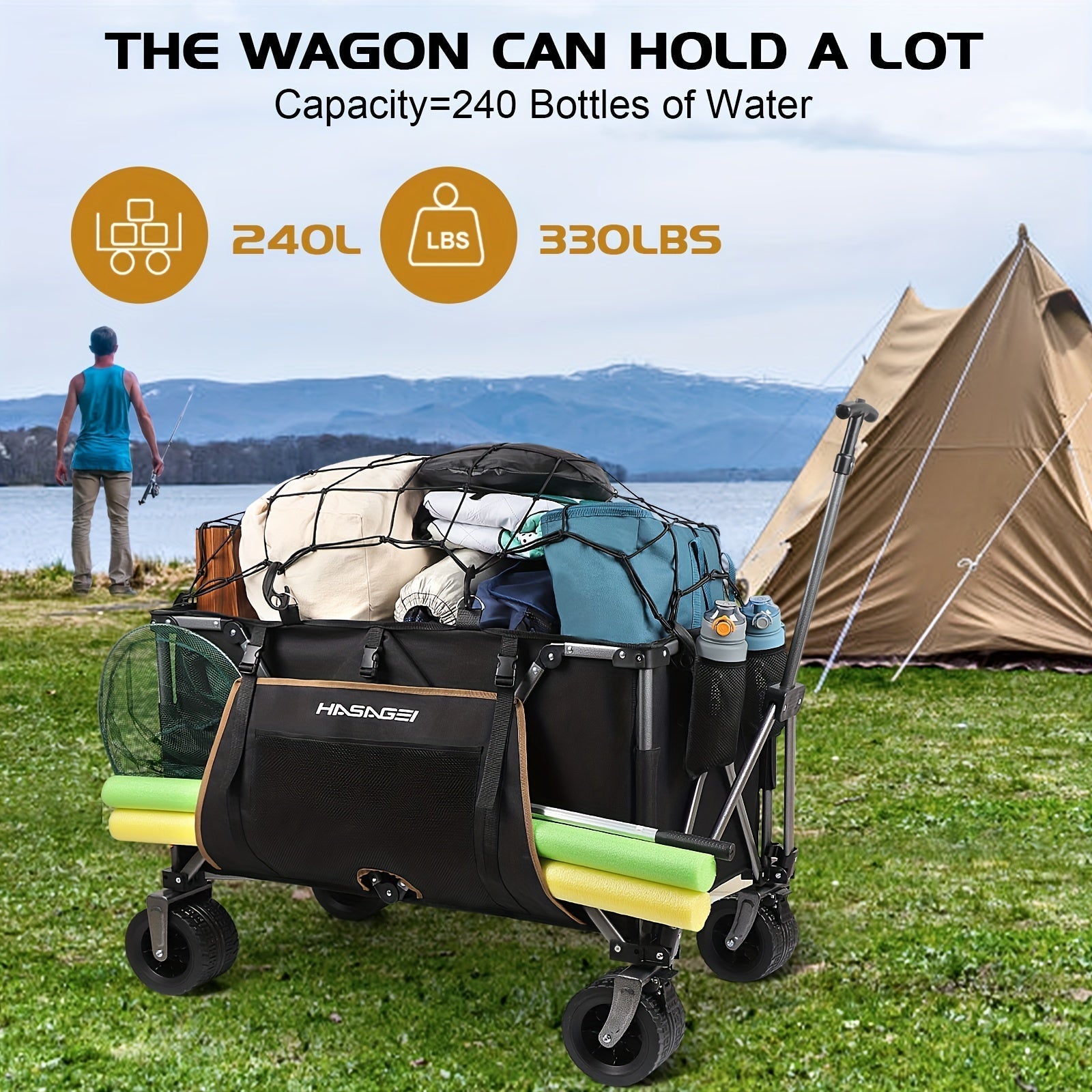 Folding Utility Wagon with Large Wheels Outdoor Recreation > Camping > Camp Furniture - Tophatter Daily Deals
