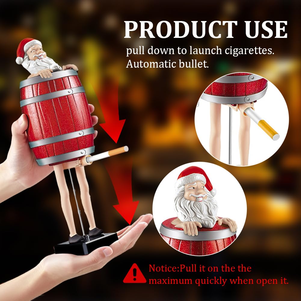 Funny & Quirky Santa Cigarette Dispenser, Prank Pop-Up Cigarette Holder Box, Santa Claus in The Wooden Barrel Cigarette Box Figurines for Christmas Party Home Decor - Tophatter Daily Deals