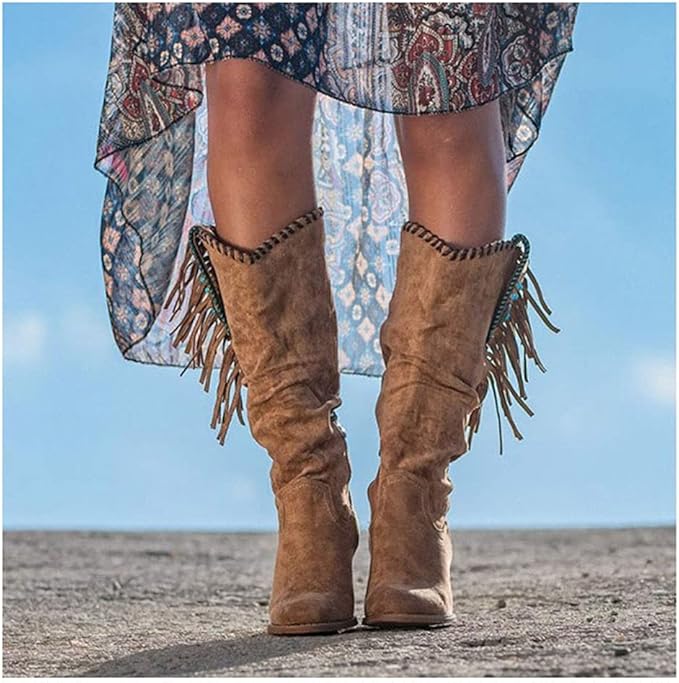 Supportive Women's Knee-High Boots - Western Fringe, Suede - Tophatter Daily Deals