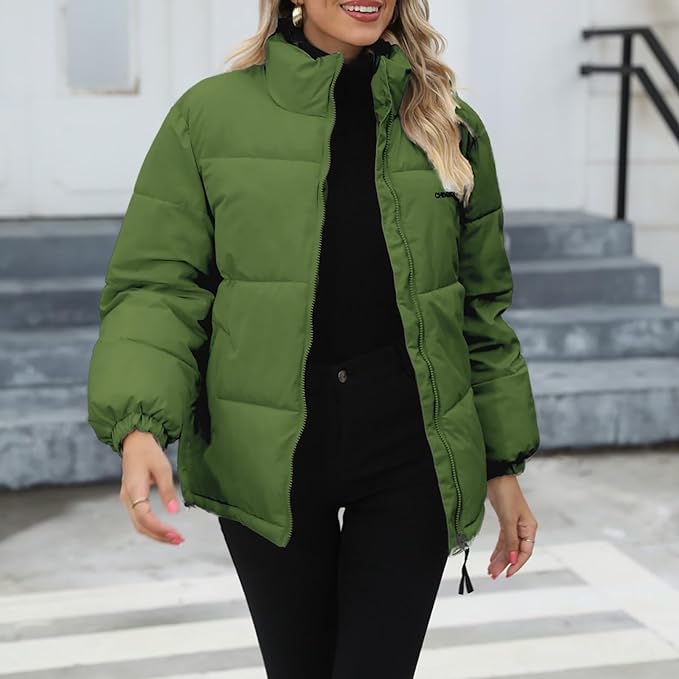 Insulating Women's Puffer Jacket - Quilted, For Winter Green - Tophatter Daily Deals
