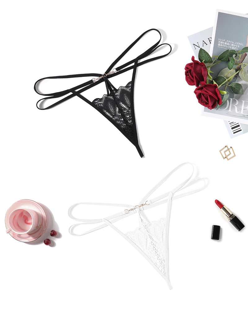 Floral Lace Briefs Hollow Out Thong Panty Black+white Lingeries-panties - Tophatter Daily Deals