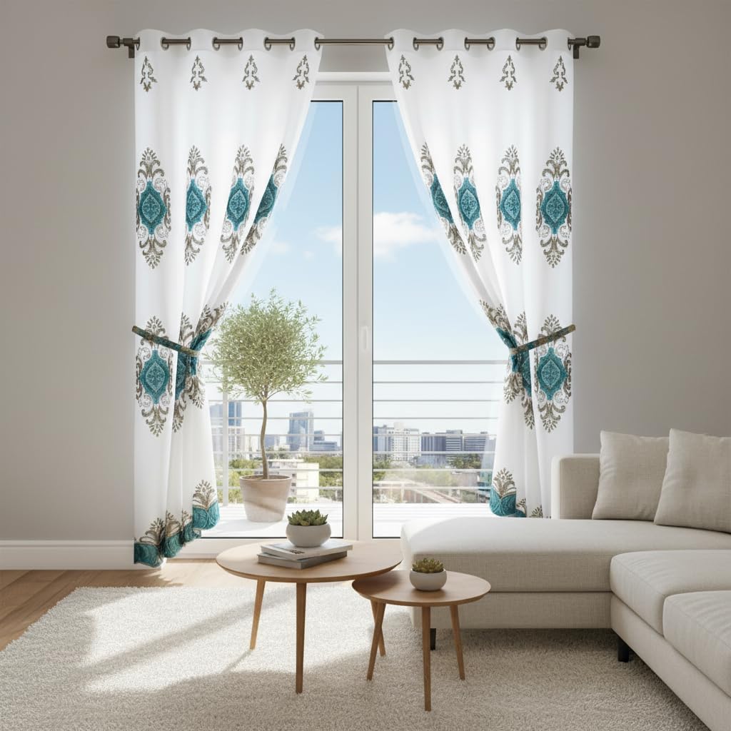 Embroidered Medallion Curtain Set – 2 Panel Window Drapes with Attached Backing & Matching Valance Furniture & Decor - Tophatter Daily Deals