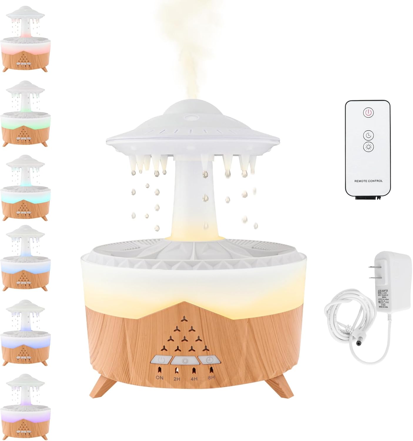 Mushroom Rain Humidifier Drops, Cloud Tree Aroma Waterfall Diffuser, Water Drip and Spray Mist Rain Lamp with 7 Colors Remote Control Default Title Humidifiers - Tophatter Daily Deals