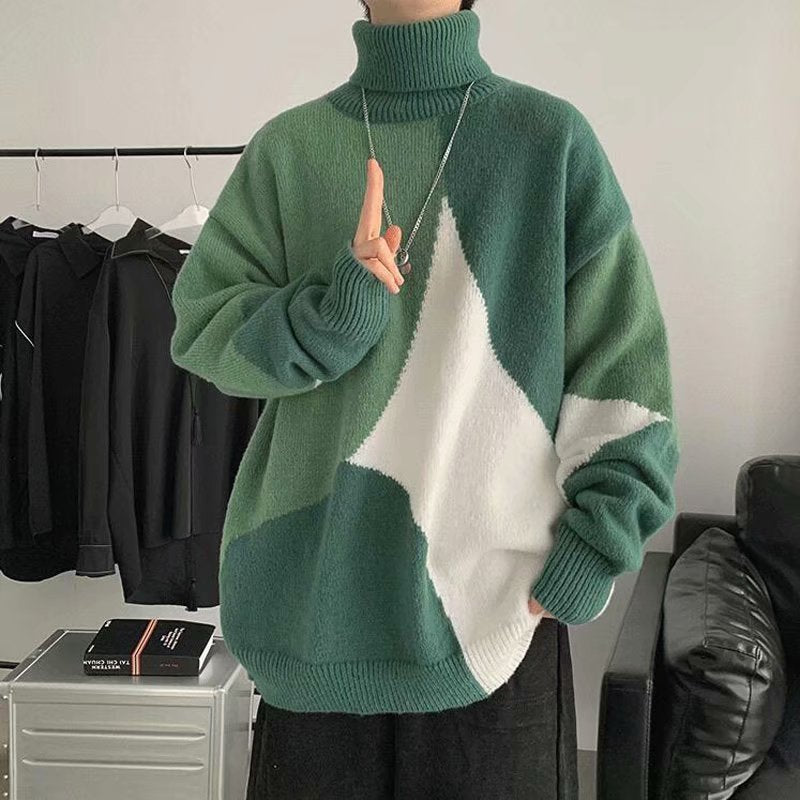 Warm Men Turtleneck Sweater - Oversized Polyester Knit Green 3D Changing Face Moving Picture Frame - Tophatter Daily Deals