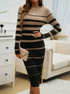 Color Block Round Neck Long Sleeve Midi Dress Casual Dresses - Tophatter Daily Deals