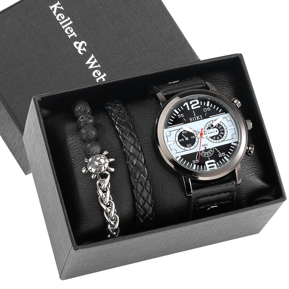 New Suit Men's Quartz Watch Bracelet Gift Set Box Bracelets - Tophatter Daily Deals