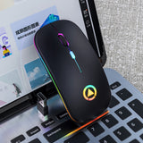 BLACK Silent ULTRA THIN rechargeable wireless mouse 7 GLOWING LIGHTS Black 0 - Tophatter Daily Deals
