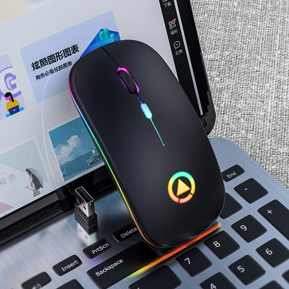 BLACK Silent ULTRA THIN rechargeable wireless mouse 7 GLOWING LIGHTS Black 0 - Tophatter Daily Deals
