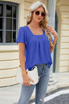 Eyelet Square Neck Short Sleeve T-Shirt Ultra marine Women's T-Shirts - Tophatter Daily Deals