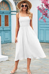 Smocked Spaghetti Strap Midi Dress White Casual Dresses - Tophatter Daily Deals