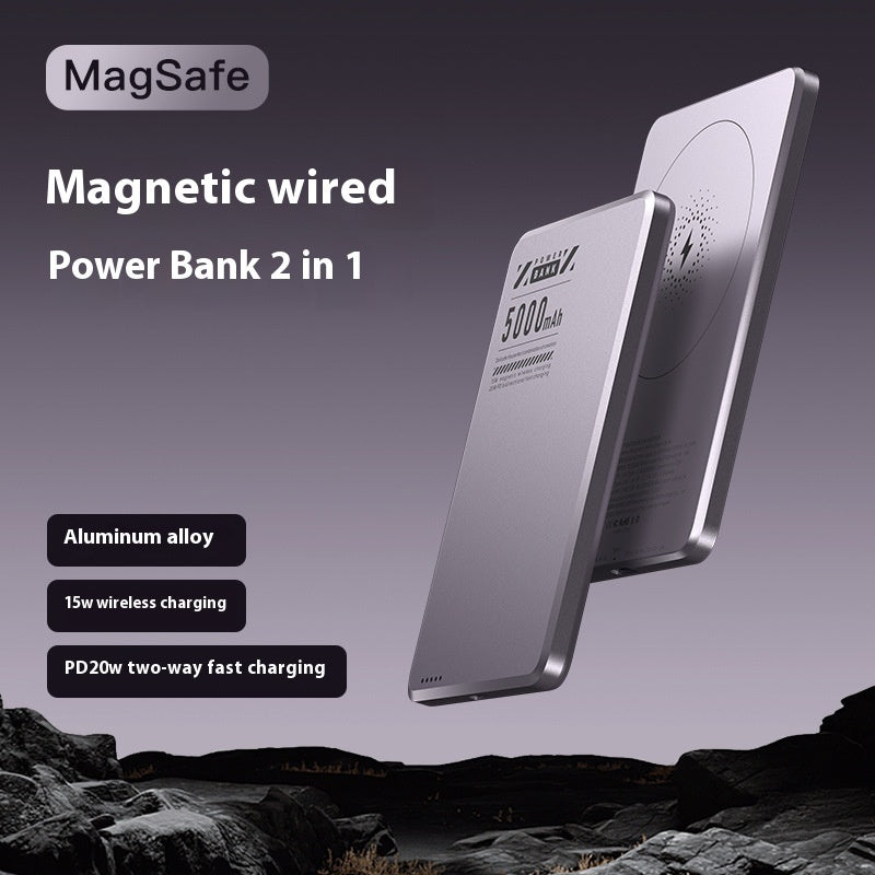 Aluminum Alloy Ultra-thin Double Pop-up Window Creative Magnetic Fast Charging Small Light Power Digital Display Mobile Power Supply Purple 5000 MA 0 - Tophatter Daily Deals