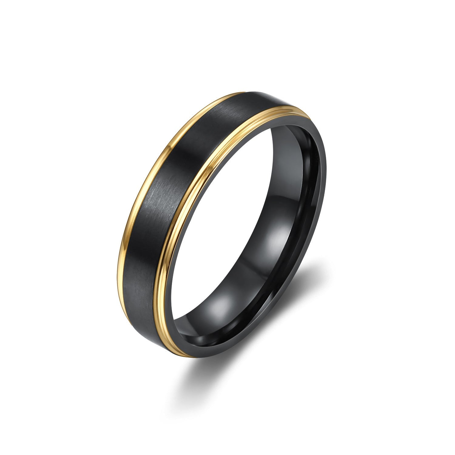 Brushed Titanium Steel Black Gold Ring 0 - Tophatter Daily Deals