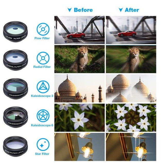 APEXEL Phone lens kit universal 10 in 1 Fisheye Wide Angle macro Lens CPL Filter Kaleidoscope+2X telescope Lens for smartphone 0 - Tophatter Daily Deals