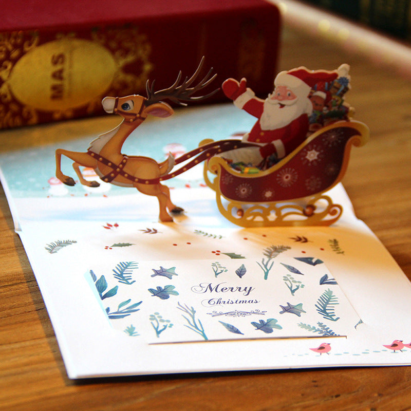 3D Christmas Pop-up Greeting Card Deer Cart 0 - Tophatter Daily Deals