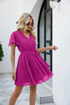 Surplice Neck Tie Waist Flutter Sleeve Pleated Dress Casual Dresses - Tophatter Daily Deals