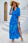 Printed Tied Half Sleeve Slit Dress Sky Blue Casual Dresses - Tophatter Daily Deals