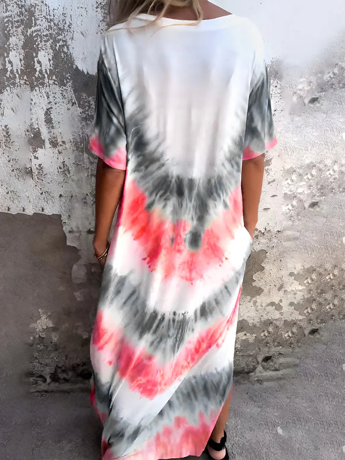 Full Size Pocketed Tie-Dye Short Sleeve Dress Casual Dresses - Tophatter Daily Deals