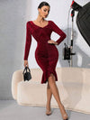 Ruched Twisted Long Sleeve Peplum Dress Cocktail Dresses - Tophatter Daily Deals