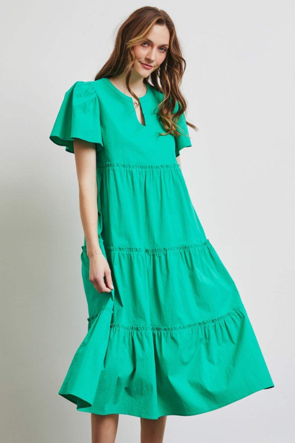 HEYSON Full Size Cotton Poplin Ruffled Tiered Midi Dress Emerald Green Casual Dresses - Tophatter Daily Deals