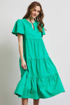 HEYSON Full Size Cotton Poplin Ruffled Tiered Midi Dress Emerald Green Casual Dresses - Tophatter Daily Deals