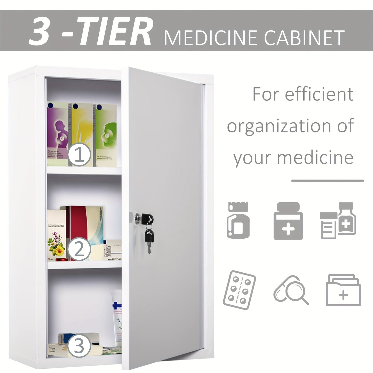 3-Tier Wall-Mounted Metal Medicine Cabinet Bathroom Accessories - Tophatter Daily Deals