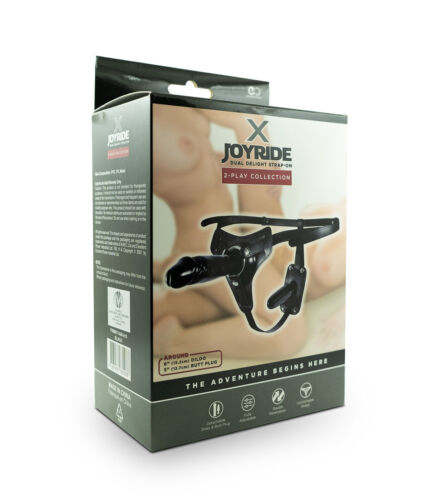 X Joyride 6 Inch and 5 Inch Dual Delight Black Faux Leather Strap-On Harness with Butt Plug > Dildos > Strap On Harnesses - Tophatter Daily Deals