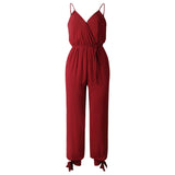 back tether deep V-neck suspender jumpsuit Red wine 0 - Tophatter Daily Deals