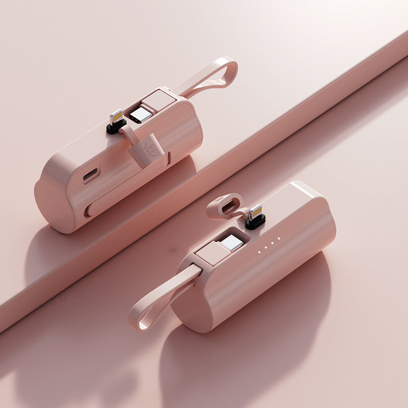 5000mah Portable Charger With Built-in Cable Power Bank External Battery Pink Apple plug 0 - Tophatter Daily Deals