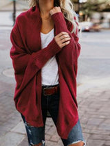 Bat Ssleeve Plus Size Knitted Cardigan Sweater Red 0 - Tophatter Daily Deals
