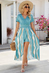 Smocked High-Low Printed Surplice Dress Casual Dresses - Tophatter Daily Deals