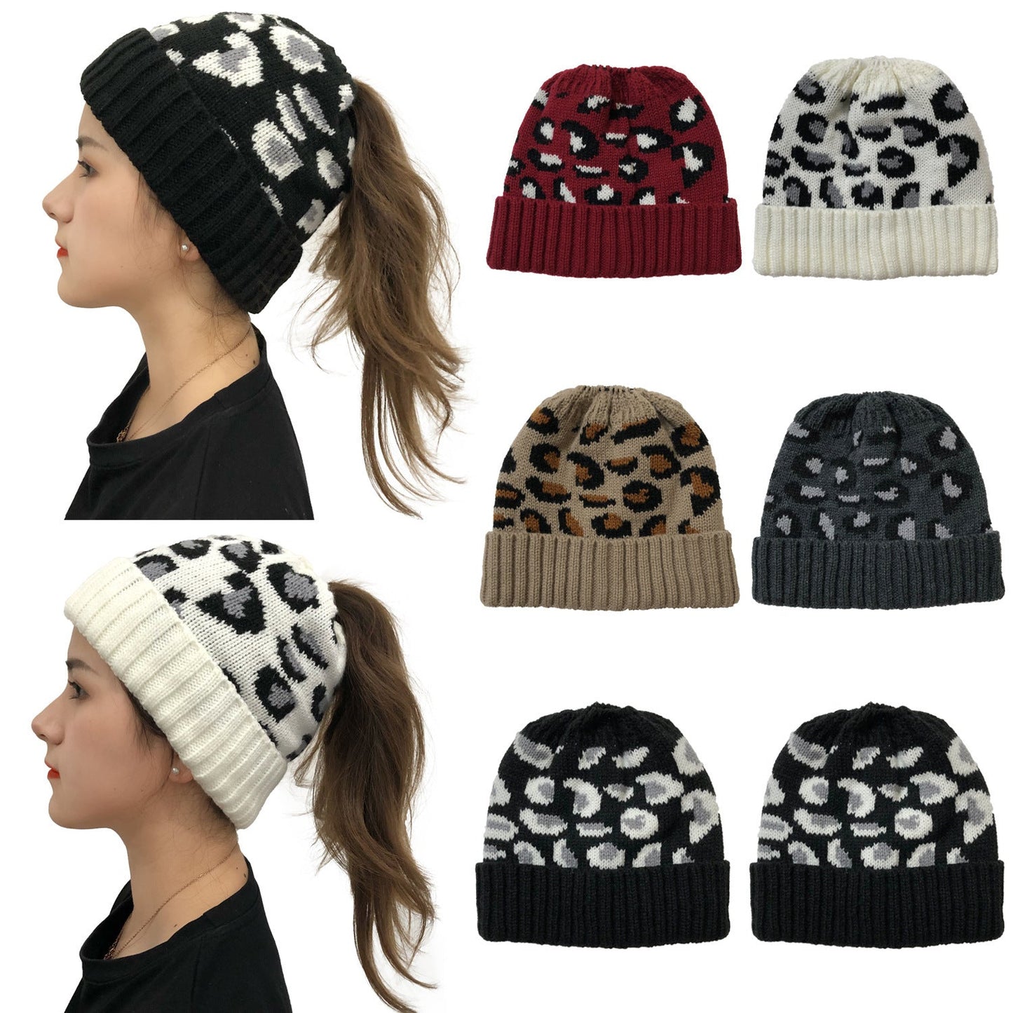 Autumn And Winter New Leopard Print Knitted Beanie 0 - Tophatter Daily Deals
