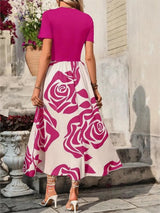 Rose Printed Round Neck Short Sleeve Dress Casual Dresses - Tophatter Daily Deals