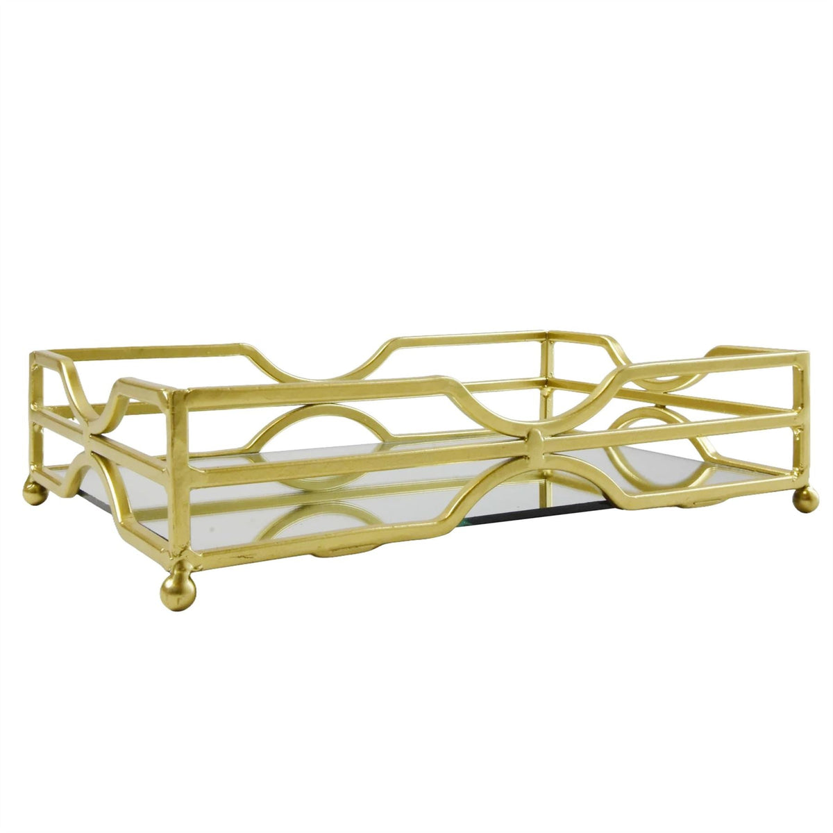 Gold Metal Mirrored Vanity Tray For Perfume And Candles | Glass Mirror Tray 24cm Trinket Tray - Tophatter Daily Deals