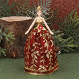 Red Fairy Christmas Tree Topper | Gold Leaf Fairy Angel Tree Ornament - 18cm Tree Decoration - Tophatter Daily Deals