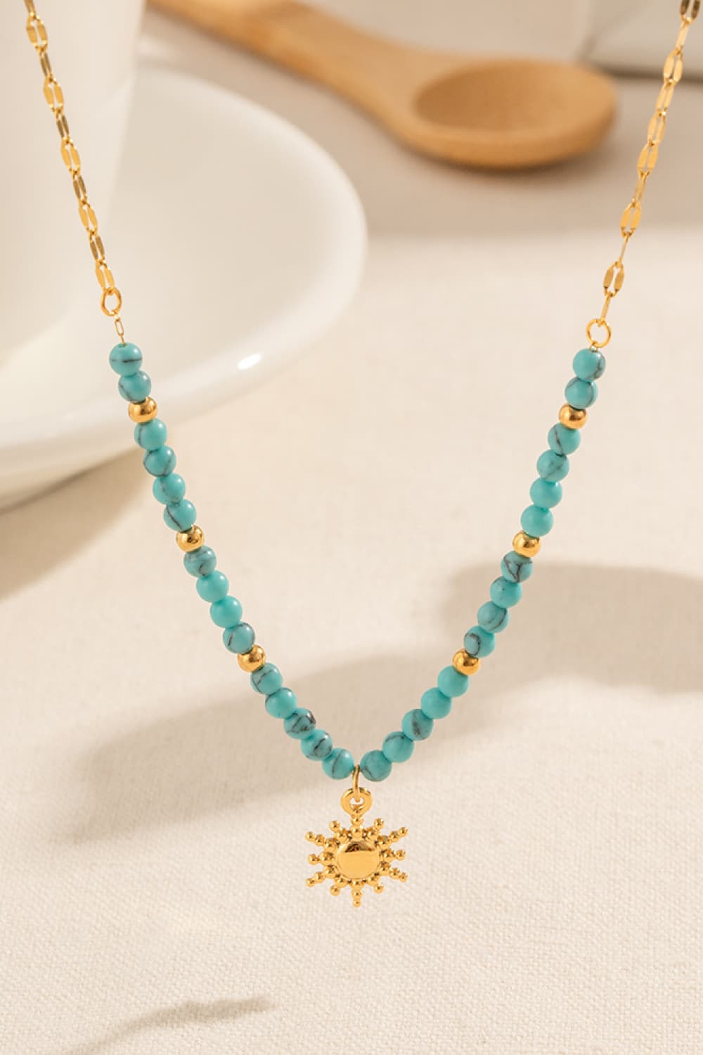 Turquoise Beaded 18K Gold-Plated Sun Shape Pendant Necklace Gold One Size Necklaces - Tophatter Daily Deals