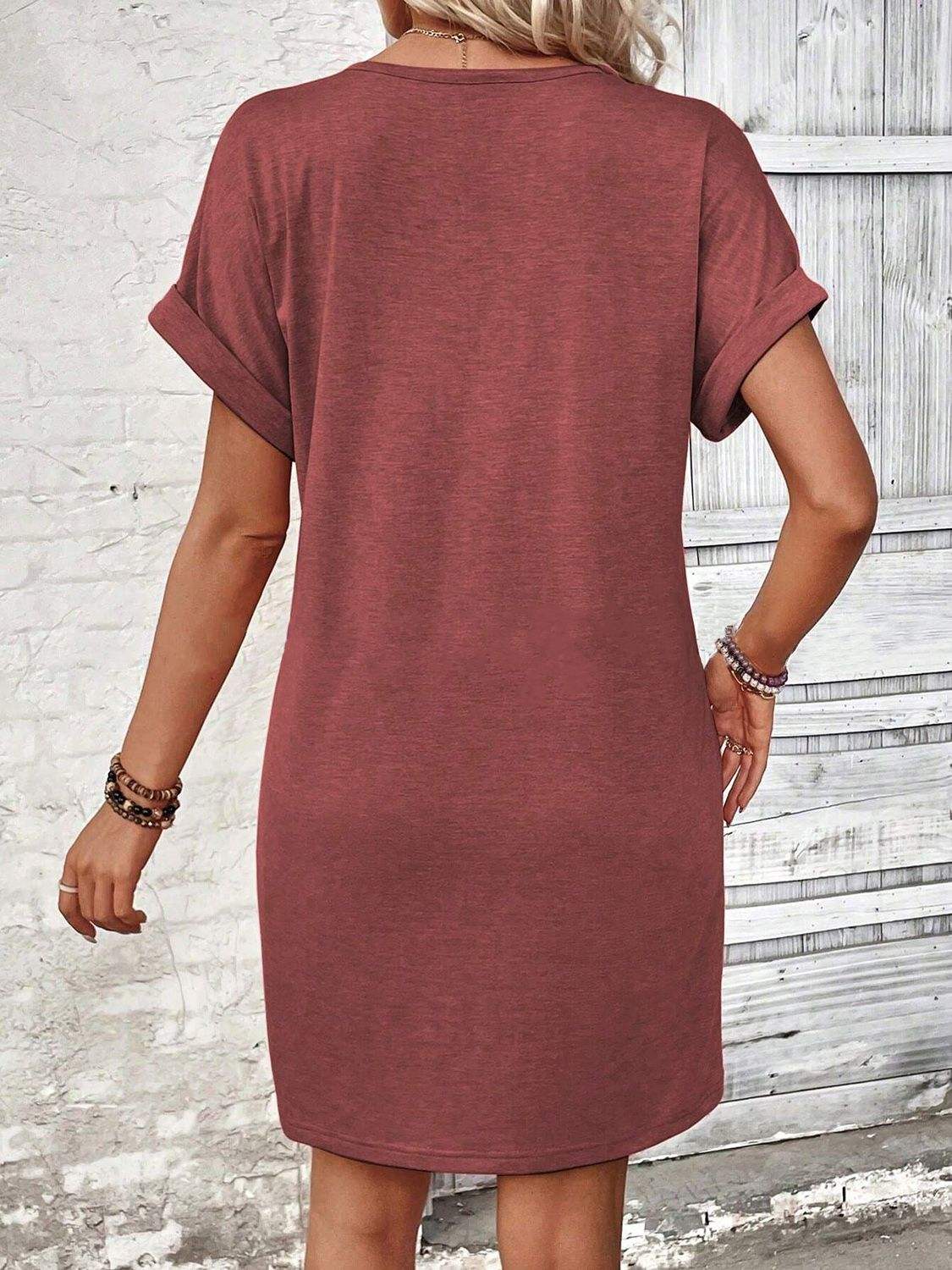 Quarter Button V-Neck Short Sleeve Dress Casual Dresses - Tophatter Daily Deals