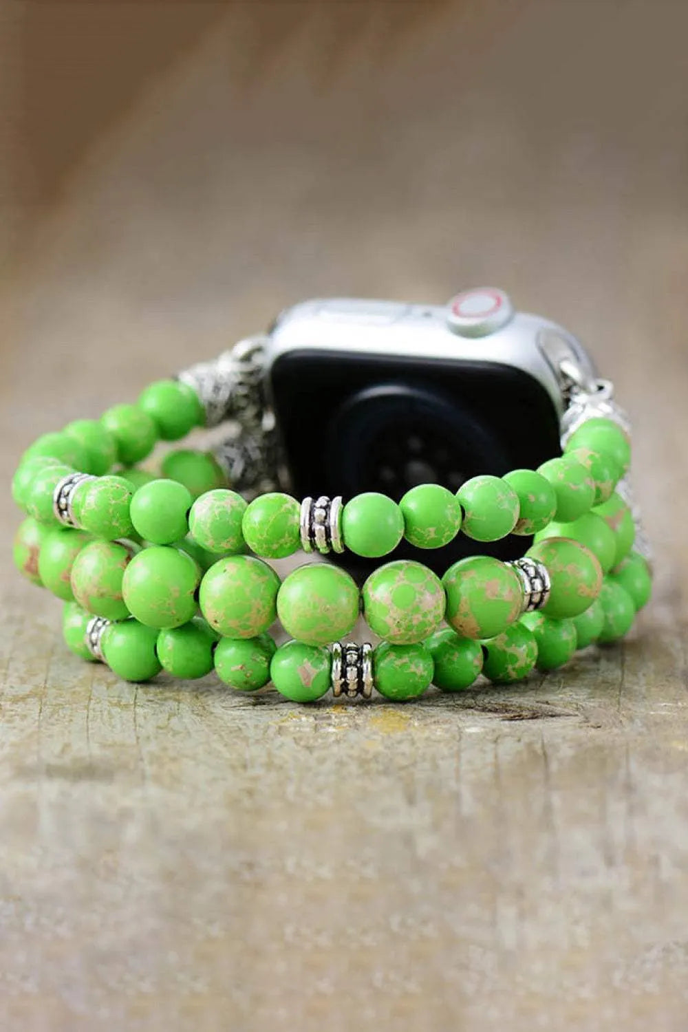 Synthetic Imperial Jasper Beaded Watchband Bracelet Mid Green Bracelets - Tophatter Daily Deals