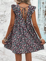 Printed V-Neck Cap Sleeve Mini Dress Casual Dresses - Tophatter Daily Deals