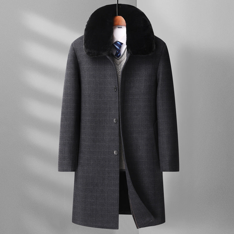 Warm Men's Wool Overcoat - Knee Length Plaid, Faux Fur 3D Changing Face Moving Picture Frame - Tophatter Daily Deals