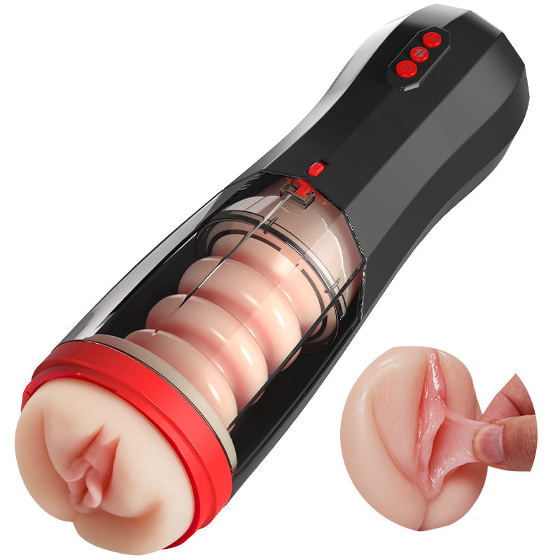 ROKA - Lifelike Vaginal Entrance Thrusting Vibrating Vocal Masturbator Stroker Black Masturbation Cup - Tophatter Daily Deals