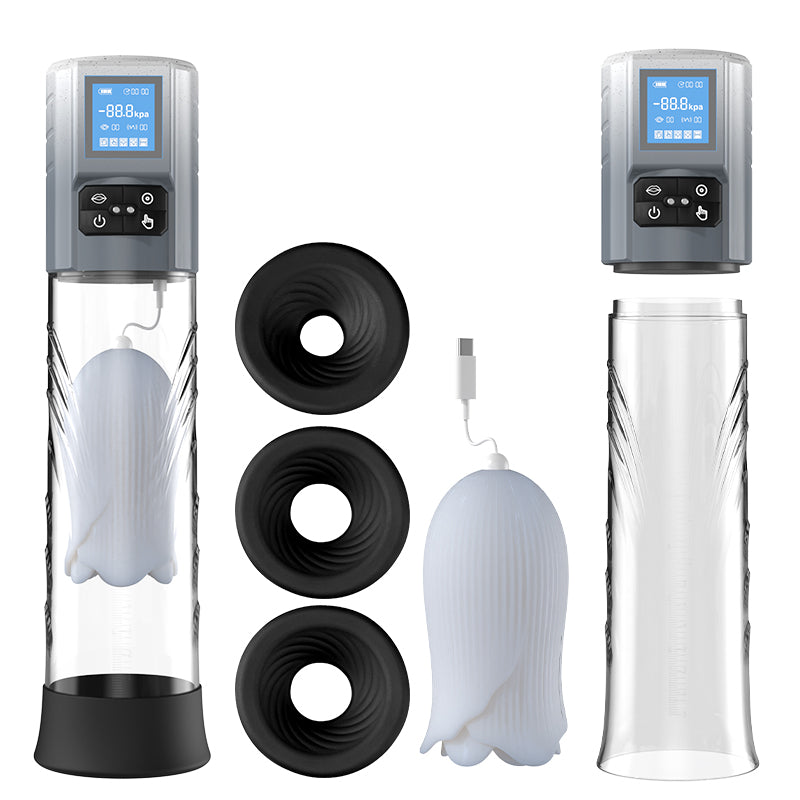 Acmejoy - Robert 2 IN 1 Powerful Vibrating Masturbator Penis Pump with Manual Mode Grey Penis Pumps - Tophatter Daily Deals