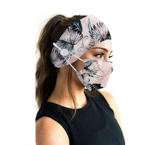 Button headband mask headscarf hair accessory 2-piece set Set Grey 0 - Tophatter Daily Deals